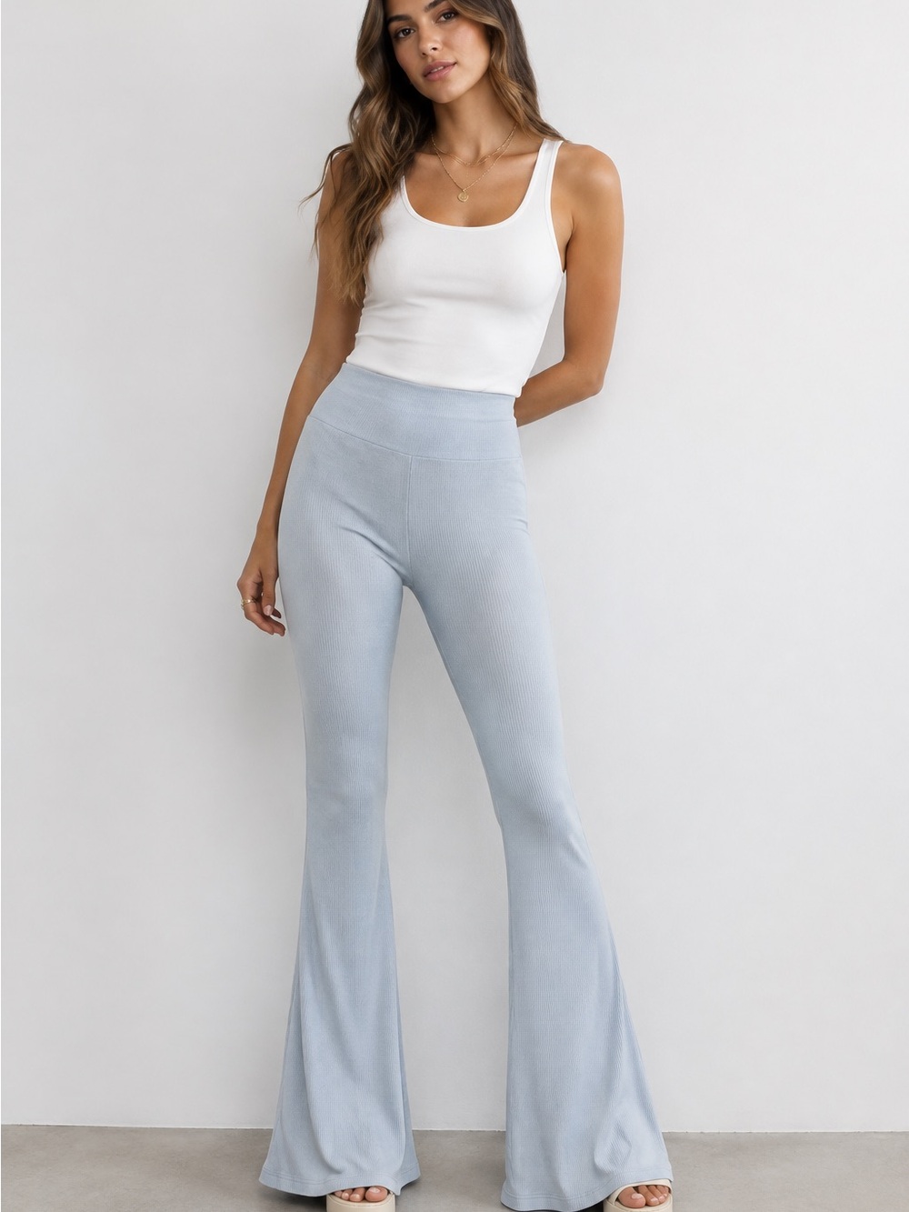 aerie Soft Ribbed Powder Blue Flare Pants